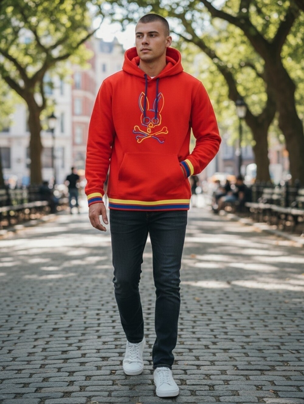 Orange  Hooded Pullover Sweatshirt with Graphic